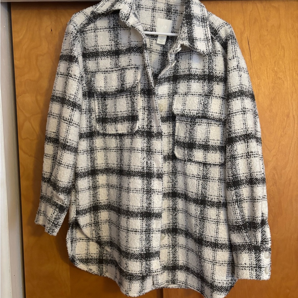 H&M Black and White Plaid Utility Jacket